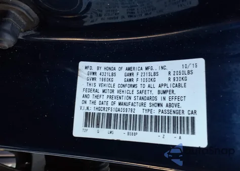 2016 Honda Accord Sport from USA, damaged, VIN 1HGCR2F51GA059792